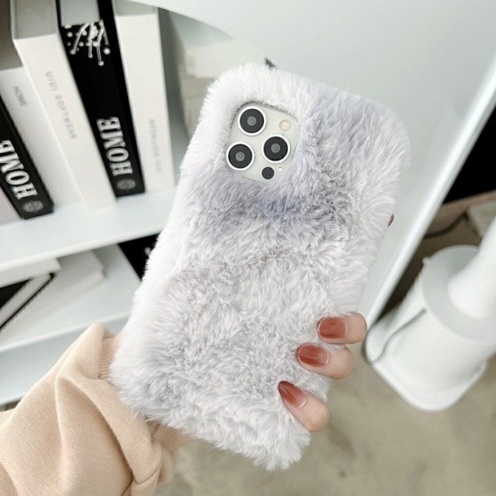 Ladies Grey Fuzzy iPhone Pro Max Phone Case